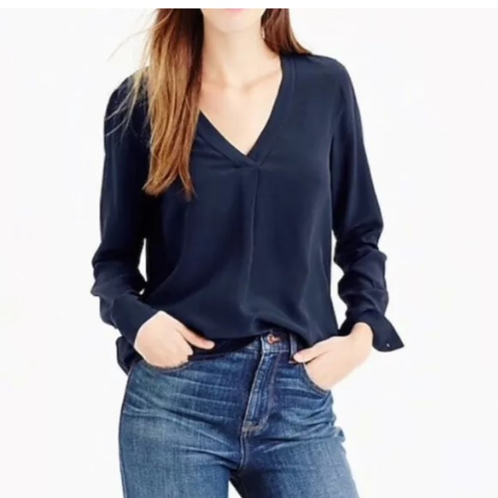J.Crew Drapey V-Neck Silk Blouse